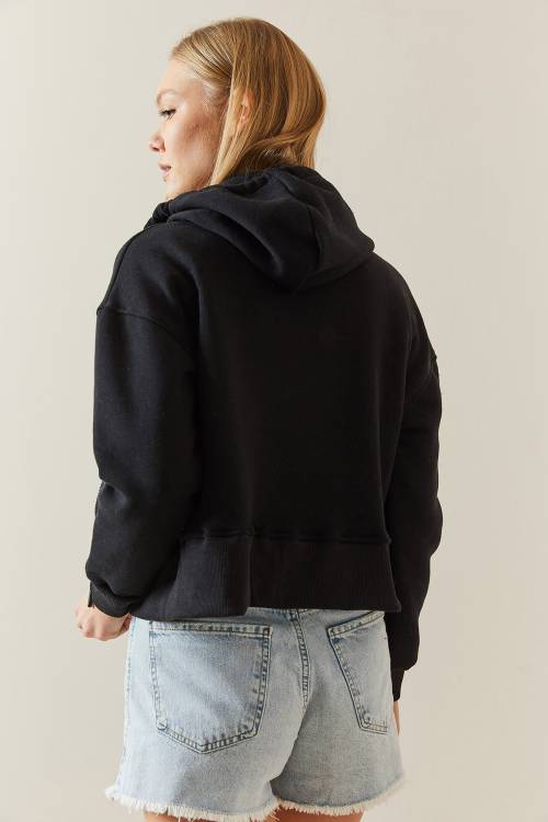Siyah Şardonlu Fermuarlı & Kapüşonlü Sweatshirt 4KXK8-47837-02 - 7