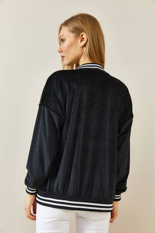 Siyah Şeritli Kadife Bomber Ceket 3KXK4-46853-02 - 8