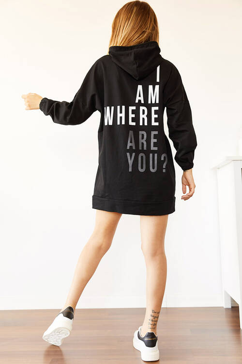 Siyah Sırt Baskılı Sweatshirt Elbise 0YXK8-44006-02 - 5