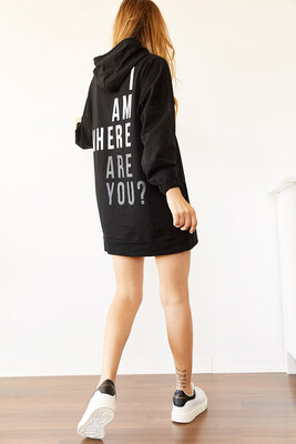 Siyah Sırt Baskılı Sweatshirt Elbise 0YXK8-44006-02 - 4