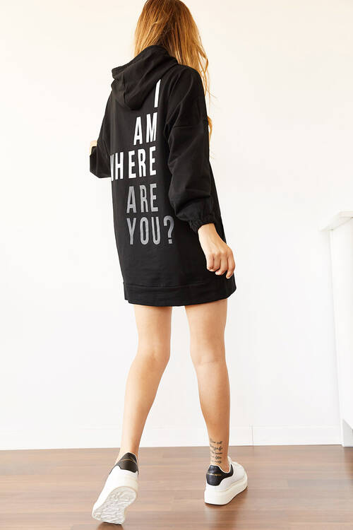 Siyah Sırt Baskılı Sweatshirt Elbise 0YXK8-44006-02 - 4