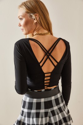 Siyah Sırt Dekolteli Biyeli Crop Bluz 4KXK2-47781-02 - 6