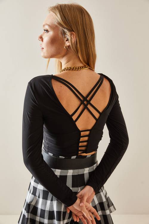 Siyah Sırt Dekolteli Biyeli Crop Bluz 4KXK2-47781-02 - 7