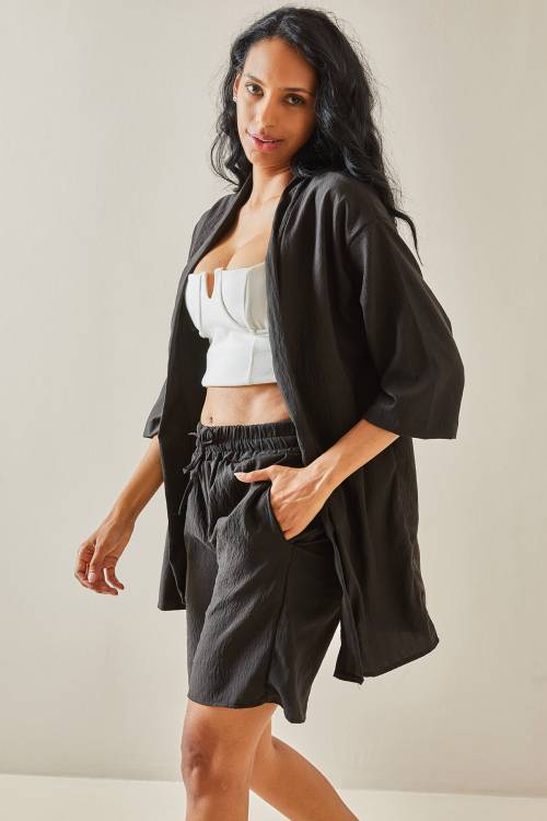 Siyah Şortlu Kimono Takım 3YXK8-47422-02 - 2