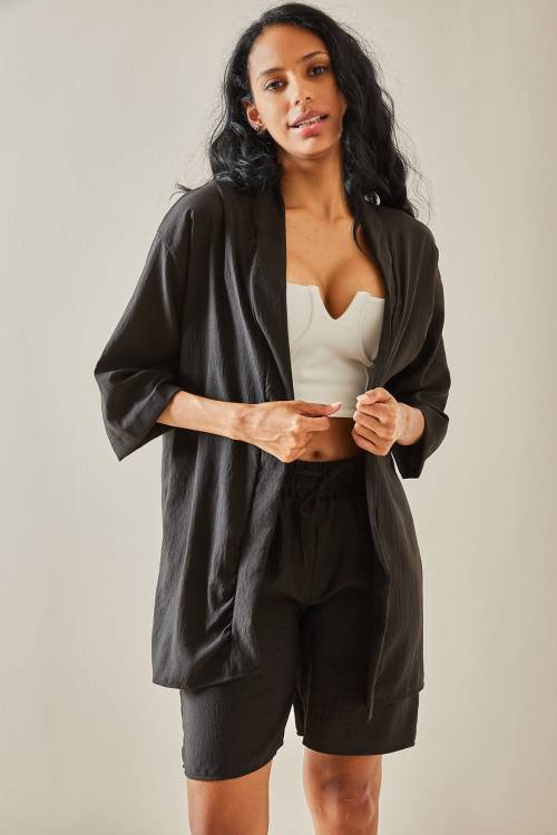 Siyah Şortlu Kimono Takım 3YXK8-47422-02 - 3