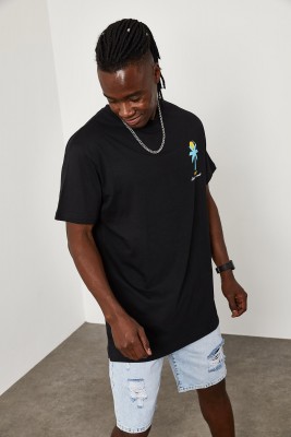 Siyah Sunset Basklı Oversize Tişört 1YXE1-45083-02 - 3