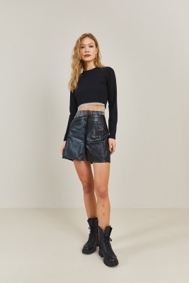 Siyah Taş Detaylı Crop Bluz 3KXK2-46663-02 - 4