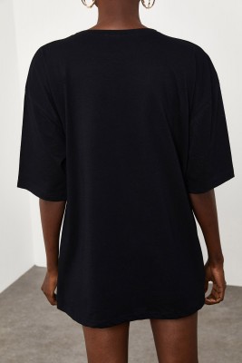 Siyah Teddy Bear Baskılı Salaş T-Shirt 2KXK1-45433-02 - Thumbnail