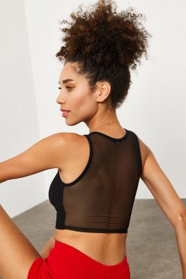 Siyah Tül Detaylı Crop Top Bluz 1YXK2-45195-02 - 6