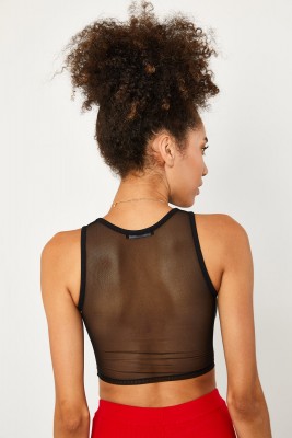 Siyah Tül Detaylı Crop Top Bluz 1YXK2-45195-02 - 8