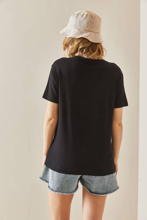 Siyah V Yaka Basic Tişört 3YXK1-47009-02 - 5