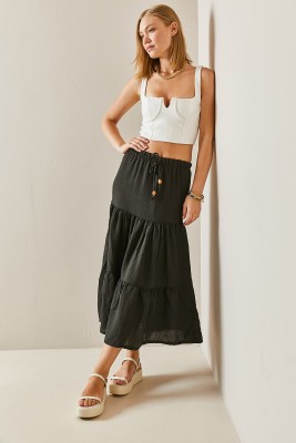 Siyah Volanlı Maxi Etek 3YXK7-47440-02 - 2