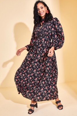 Siyah Yaka Detaylı Çiçekli Maxi Elbise 3KXK6-46866-02 - 6