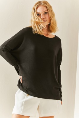Siyah Yarasa Kol Bisiklet Yaka Bluz 3YXK2-47538-02 - 4