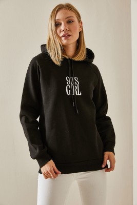 Siyah Yazı Detaylı Şardonlu Kapüşonlü Sweatshirt 4KXK8-47593-02 - 2