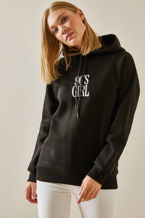 Siyah Yazı Detaylı Şardonlu Kapüşonlü Sweatshirt 4KXK8-47593-02 - 3