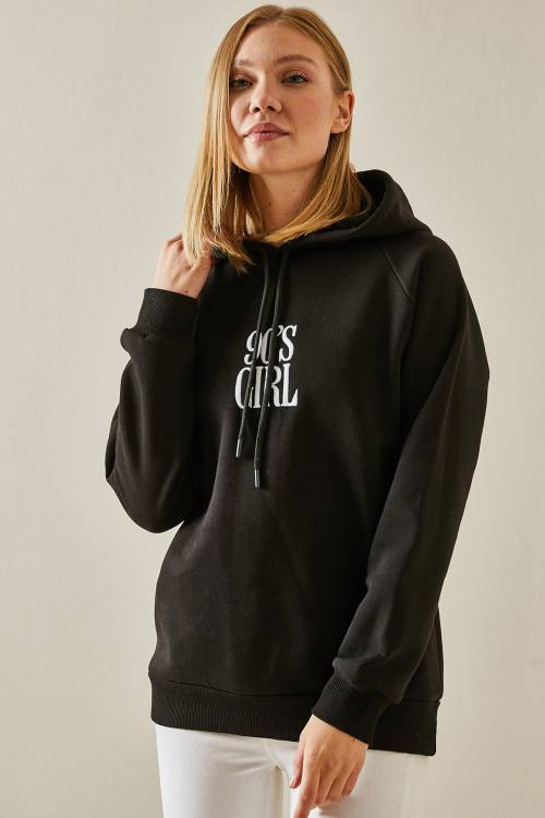 Siyah Yazı Detaylı Şardonlu Kapüşonlü Sweatshirt 4KXK8-47593-02 - 4