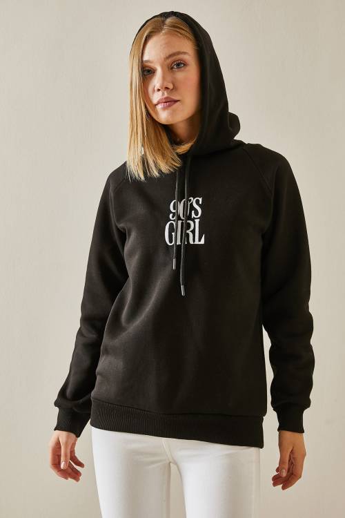 Siyah Yazı Detaylı Şardonlu Kapüşonlü Sweatshirt 4KXK8-47593-02 - 6