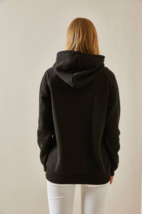 Siyah Yazı Detaylı Şardonlu Kapüşonlü Sweatshirt 4KXK8-47593-02 - 7
