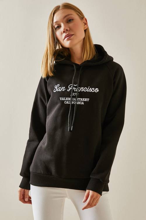 Siyah Yazı Detaylı Şardonlu Kapüşonlü Sweatshirt 4KXK8-47599-02 - 2