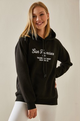 Siyah Yazı Detaylı Şardonlu Kapüşonlü Sweatshirt 4KXK8-47599-02 - 3