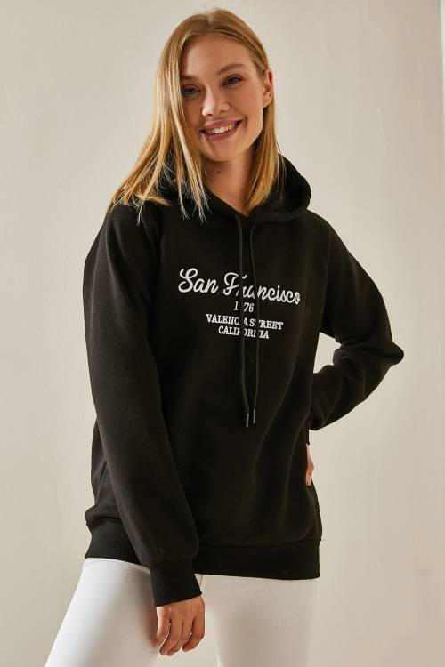 Siyah Yazı Detaylı Şardonlu Kapüşonlü Sweatshirt 4KXK8-47599-02 - 3