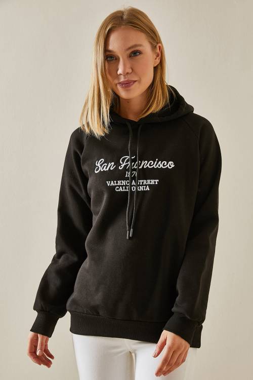 Siyah Yazı Detaylı Şardonlu Kapüşonlü Sweatshirt 4KXK8-47599-02 - 4