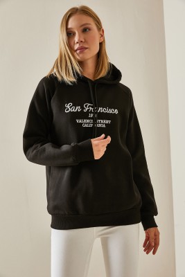 Siyah Yazı Detaylı Şardonlu Kapüşonlü Sweatshirt 4KXK8-47599-02 - 5