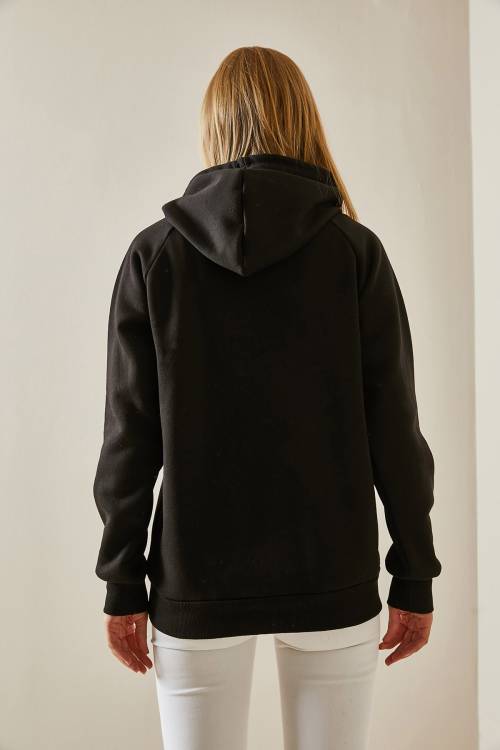 Siyah Yazı Detaylı Şardonlu Kapüşonlü Sweatshirt 4KXK8-47599-02 - 7