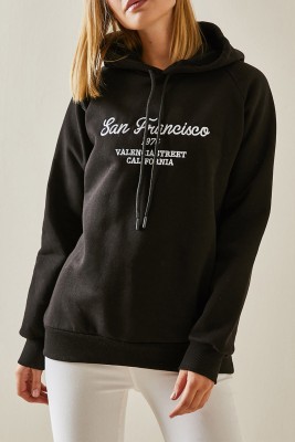 Siyah Yazı Detaylı Şardonlu Kapüşonlü Sweatshirt 4KXK8-47599-02 