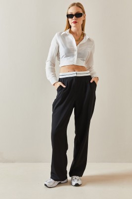 Siyah Yüksek Bel Detaylı Bol Paça Pantolon 4KXK5-47880-02 - 5