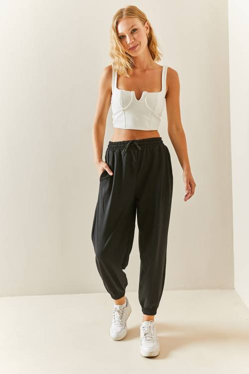 Siyah Yüksek Bel Jogger Eşofman Altı 3YXK8-47560-02 - 4