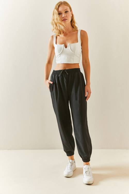 Siyah Yüksek Bel Jogger Eşofman Altı 3YXK8-47560-02 - 5