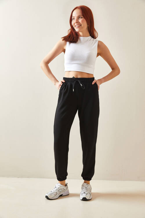 Siyah Yüksek Bel Jogger Eşofman Altı 5YXK8-48184-02 - 2