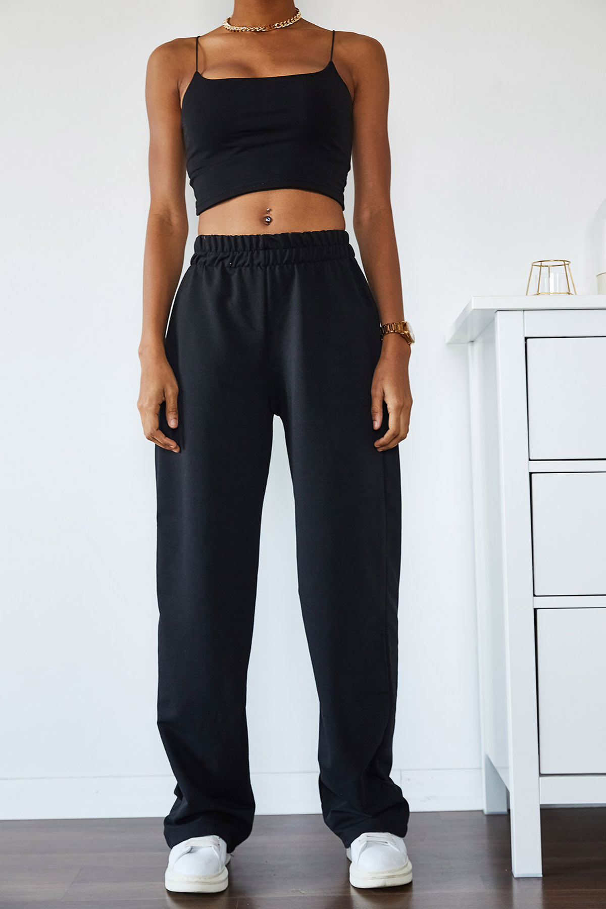 XHAN - Siyah Yüksek Bel Oversize & Bol Kesim Eşofman Altı 1KXK8-44698-02