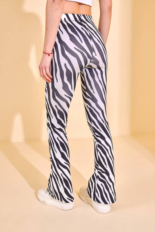 Siyah Zebra Desenli İspanyol Paça Tayt 2KXK5-46028-02 - 7