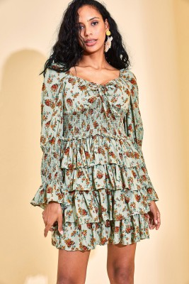 Su Yeşili Gipe Detaylı Katkat Elbise 3KXK6-46872-38 - 2
