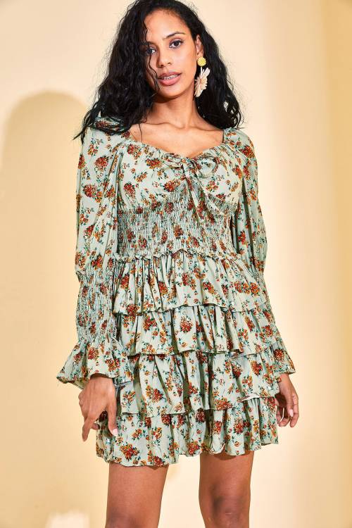 Su Yeşili Gipe Detaylı Katkat Elbise 3KXK6-46872-38 - 2