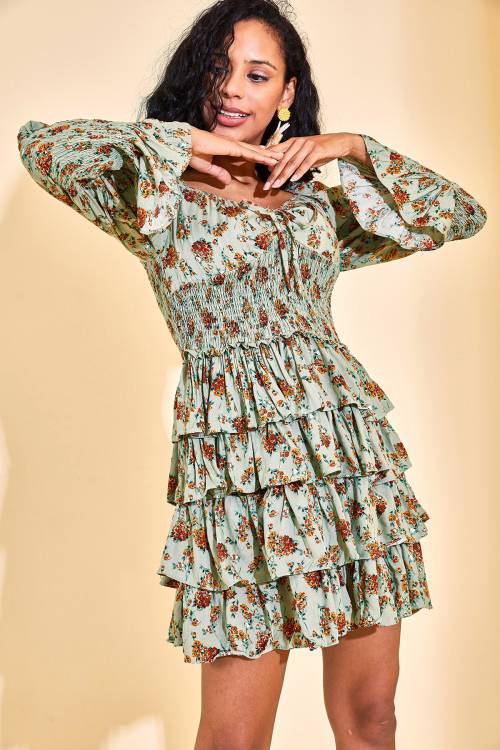 Su Yeşili Gipe Detaylı Katkat Elbise 3KXK6-46872-38 - 5