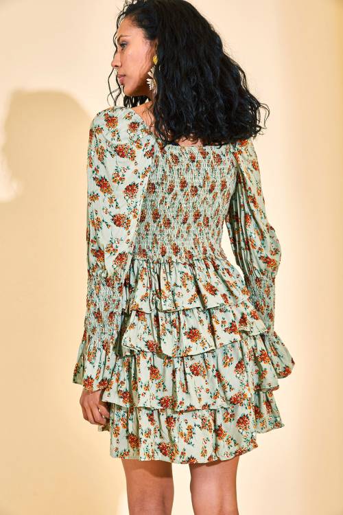 Su Yeşili Gipe Detaylı Katkat Elbise 3KXK6-46872-38 - 6
