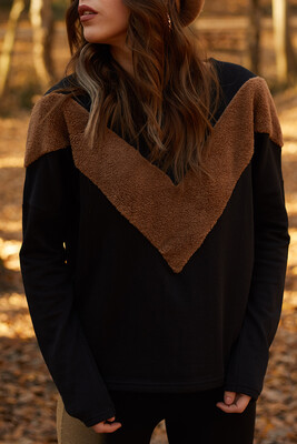 Siyah Suni Kürk Bloklu Sweatshirt 9KXK8-41669-02 - 1