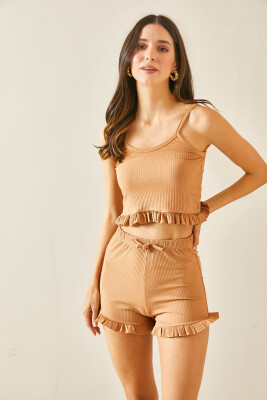 Taba Askılı Fırfırlı Pijama Takımı 0YXK8-43755-30 - 4