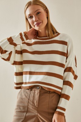 Taba Bisiklet Yaka Çizgili Crop Kazak 4KXK3-47589-30 - 4