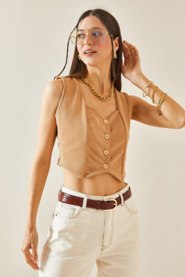 Taba Düğmeli Blazer Crop Yelek 5YXK4-48427-30 - 2
