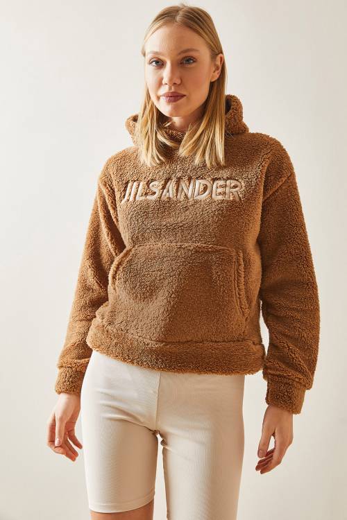 Taba Kanguru Cepli & Kapüşonlu Peluş Sweatshirt 4KXK8-47856-30 - 4