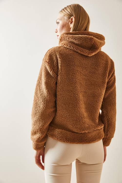 Taba Kanguru Cepli & Kapüşonlu Peluş Sweatshirt 4KXK8-47856-30 - 5