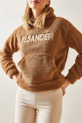 Taba Kanguru Cepli & Kapüşonlu Peluş Sweatshirt 4KXK8-47856-30 