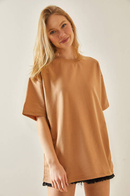 Taba Oversize Basic Tişört 3YXK1-47087-30 - 5