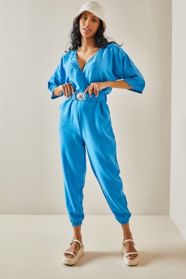 Turkuaz Beli Kemerli Tulum 3YXK6-47404-13 - 3