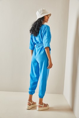 Turkuaz Beli Kemerli Tulum 3YXK6-47404-13 - 4